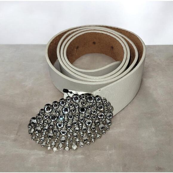 NWT Chico\'s Shannon Shine Ivory Belt 3 Rhinestone Bling Buckle Western Glam main image 11